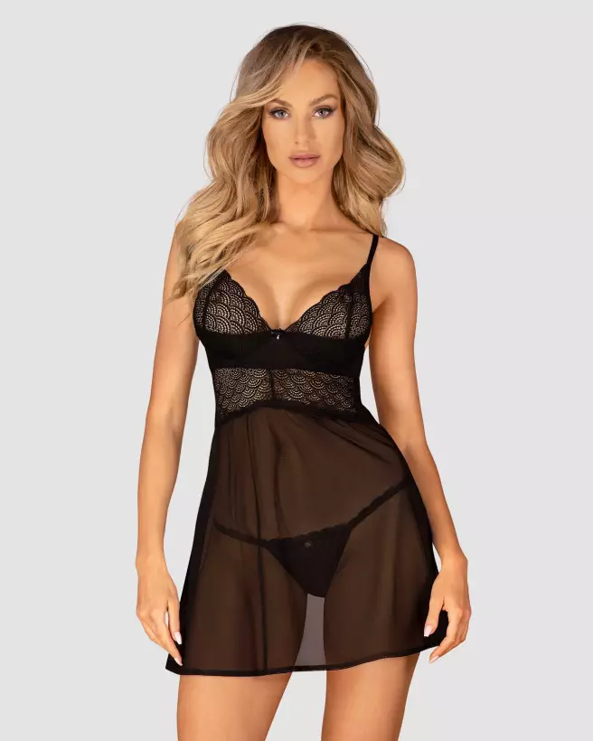 Chemeris Babydoll et String Noire par Obsessive - Lingerie Sensuelle-5