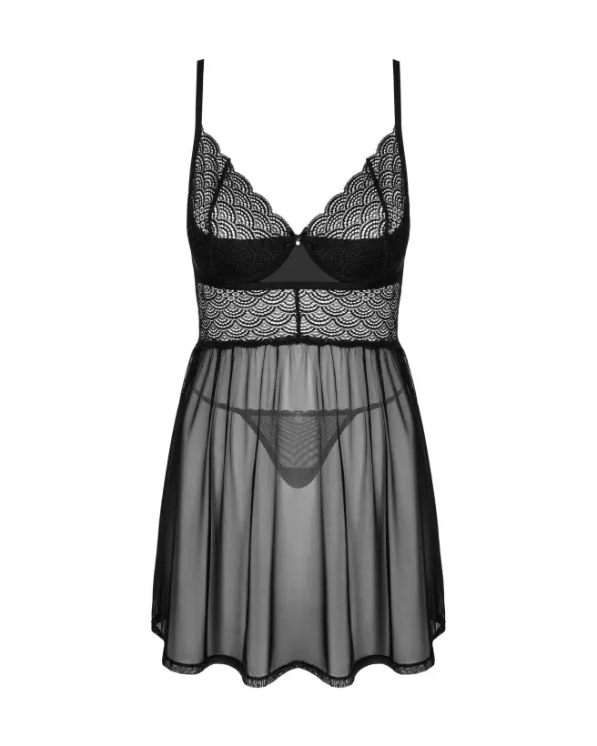 Chemeris Babydoll et String Noire par Obsessive - Lingerie Sensuelle-7