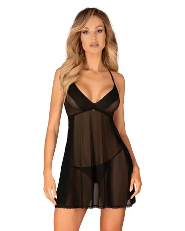 Babydoll Latinesa noir Obsessive avec string assorti en dentelle élégante-1