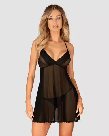 Babydoll Latinesa noir Obsessive avec string assorti en dentelle élégante-5