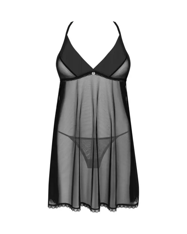 Babydoll Latinesa noir Obsessive avec string assorti en dentelle élégante-7