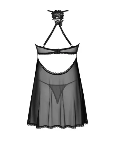 Babydoll Latinesa noir Obsessive avec string assorti en dentelle élégante-8