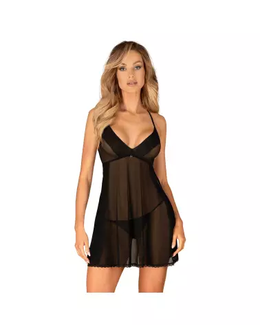 Babydoll Latinesa noir Obsessive avec string assorti en dentelle élégante-9