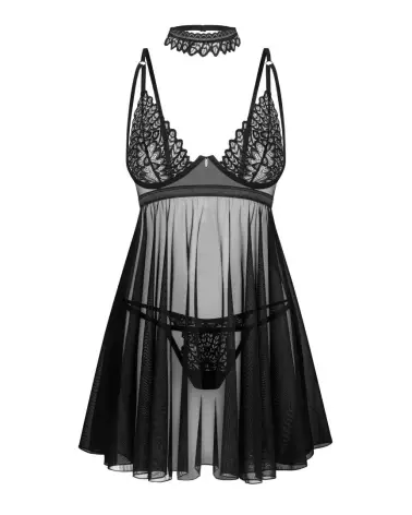 Obsessive Donarella Babydoll et String Noir - Lingerie Élégante et Confortable-5
