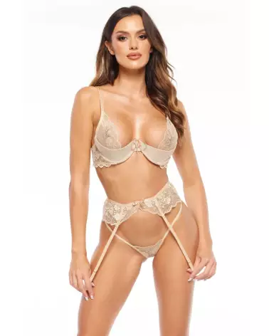Photo de l'ensemble 3 pièces lingerie rose nude Beauty Night-1