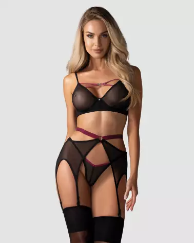 Photo de l'ensemble Novenes 3 pièces noir par Obsessive, lingerie de luxe-3