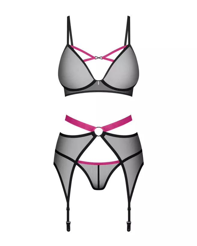 Photo de l'ensemble Novenes 3 pièces noir par Obsessive, lingerie de luxe-5