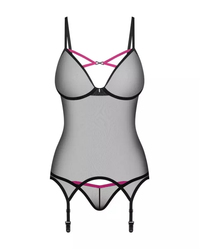 Corset Novenes noir Obsessive avec string assorti en dentelle élégante-5
