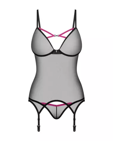 Corset Novenes noir Obsessive avec string assorti en dentelle élégante-5