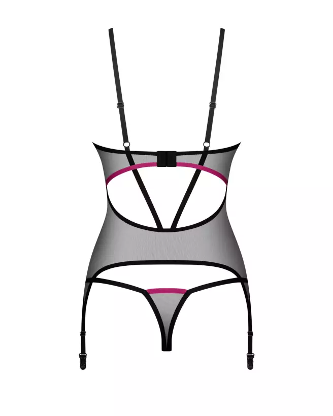 Corset Novenes noir Obsessive avec string assorti en dentelle élégante-6