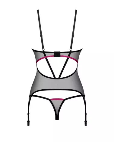 Corset Novenes noir Obsessive avec string assorti en dentelle élégante-6