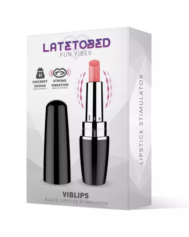 Image du LATETOBED Viblips Lipstick Stimulator Black, stimulateur clitoridien compact en forme de rouge à lèvres-1