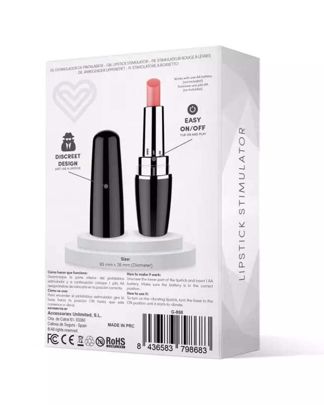 Image du LATETOBED Viblips Lipstick Stimulator Black, stimulateur clitoridien compact en forme de rouge à lèvres-2