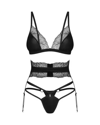 Photo de l'ensemble Lobellis 3 pièces noir par Obsessive, lingerie de luxe élégante et séduisante-6