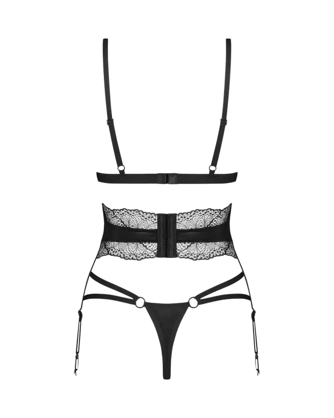 Photo de l'ensemble Lobellis 3 pièces noir par Obsessive, lingerie de luxe élégante et séduisante-7