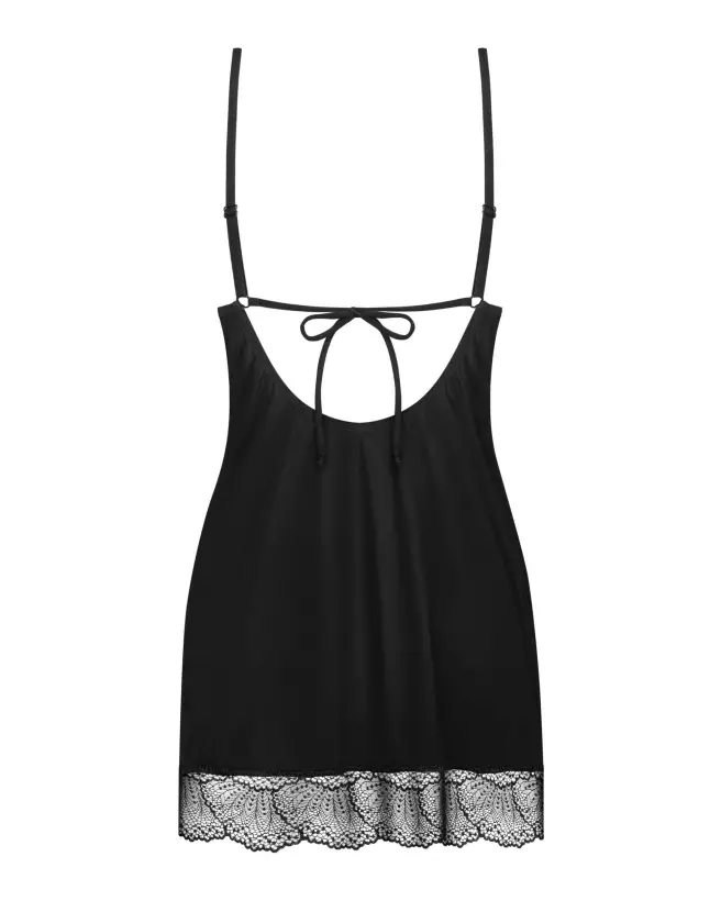 Image de la nuisette et string noirs Obsessive, lingerie féminine élégante et sensuelle-6