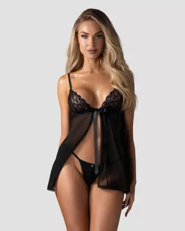 Photo de Babydoll et String Noir Obsessive - Lingerie Élégante et Sensuelle-4