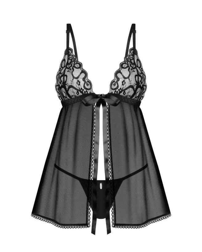 Photo de Babydoll et String Noir Obsessive - Lingerie Élégante et Sensuelle-6