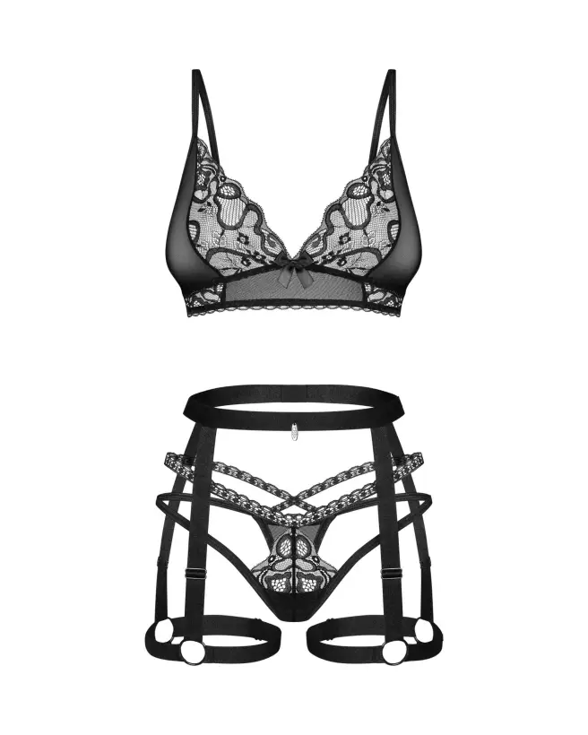 Photo de l'ensemble de lingerie noir Obsessive, 3 pièces élégantes et confortables-6