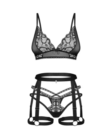 Photo de l'ensemble de lingerie noir Obsessive, 3 pièces élégantes et confortables-6