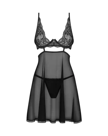 Babydoll noire et string Obsessive, lingerie sensuelle et féminine-5