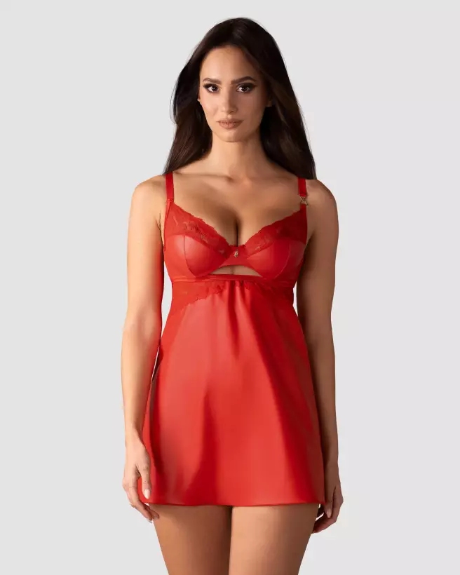 Nuisette Aliosa Obsessive rouge avec string assorti, lingerie élégante et séduisante-2