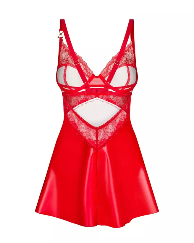 Nuisette Aliosa Obsessive rouge avec string assorti, lingerie élégante et séduisante-7