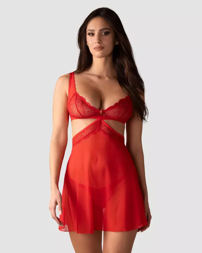 Babydoll Cupide Désir Rouge par Obsessive avec String assorti en dentelle-2