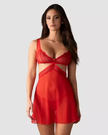 Babydoll Cupide Désir Rouge par Obsessive avec String assorti en dentelle-2