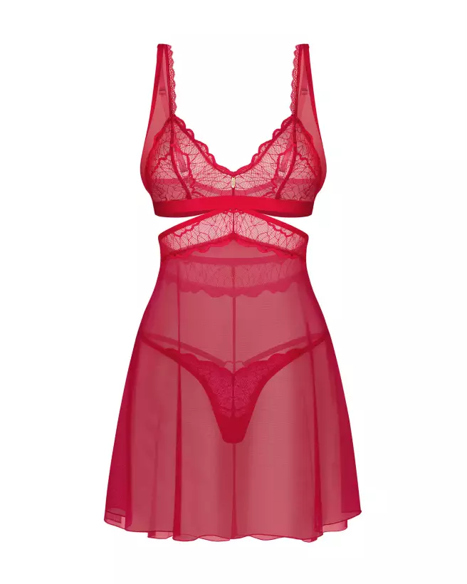 Babydoll Cupide Désir Rouge par Obsessive avec String assorti en dentelle-4
