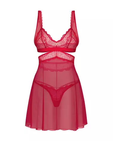 Babydoll Cupide Désir Rouge par Obsessive avec String assorti en dentelle-4