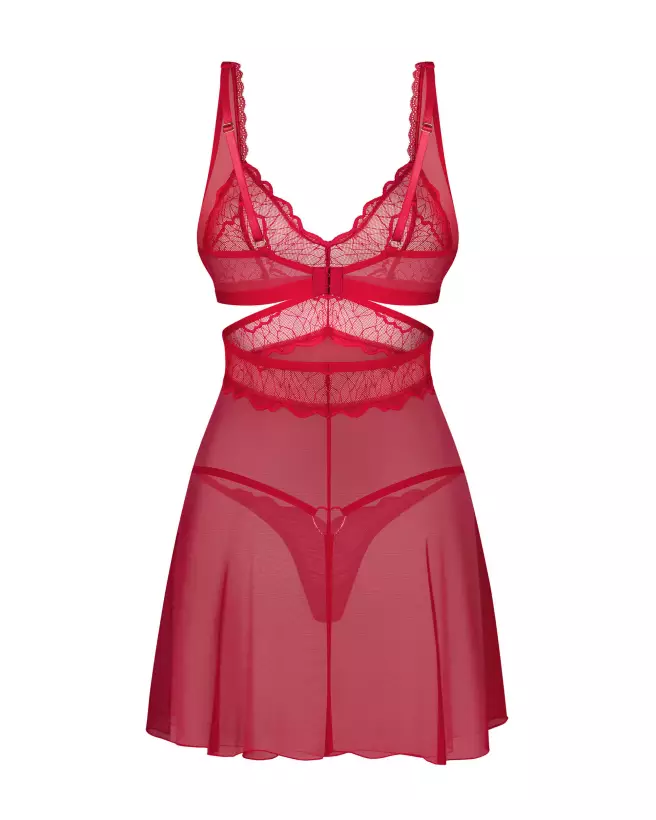 Babydoll Cupide Désir Rouge par Obsessive avec String assorti en dentelle-5