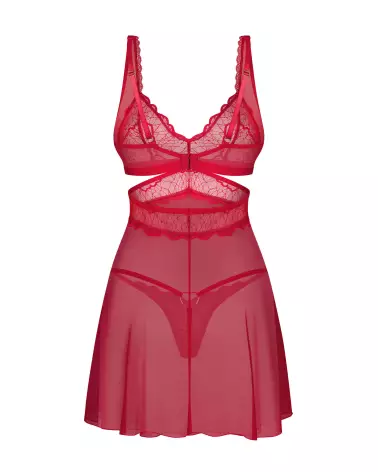 Babydoll Cupide Désir Rouge par Obsessive avec String assorti en dentelle-5