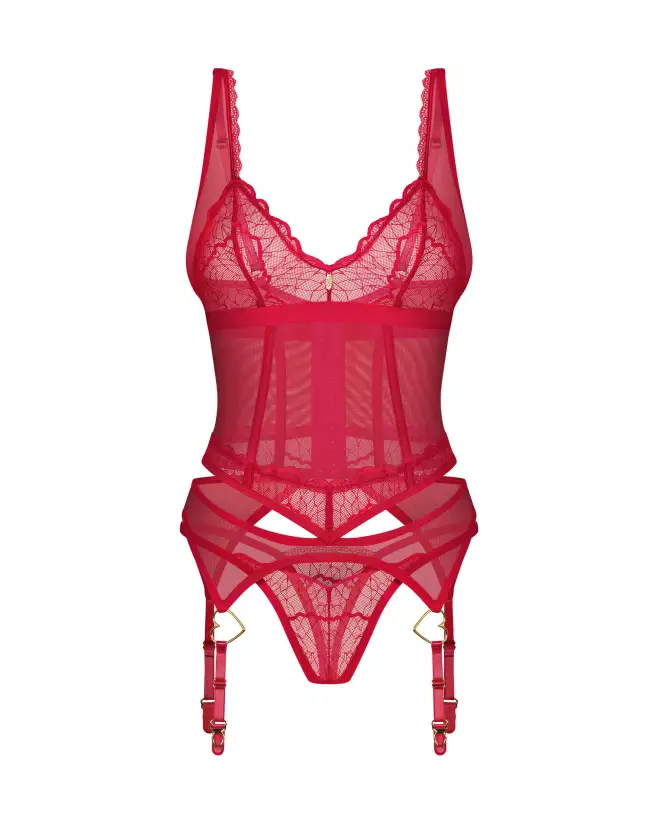 Corset rouge Cupide Désir par Obsessive avec string assorti, style guêpière élégante-5