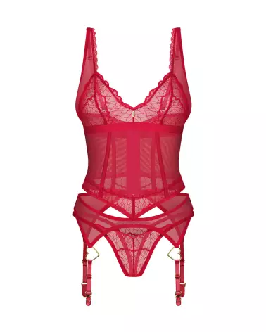 Corset rouge Cupide Désir par Obsessive avec string assorti, style guêpière élégante-5