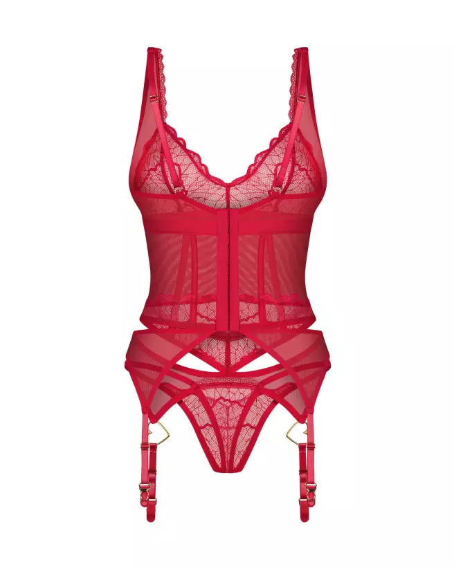 Corset rouge Cupide Désir par Obsessive avec string assorti, style guêpière élégante-6