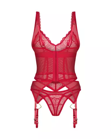Corset rouge Cupide Désir par Obsessive avec string assorti, style guêpière élégante-6