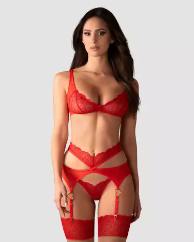 Photo de l'ensemble Cupide Désir 3 pièces rouge par Obsessive – Lingerie élégante et séductrice-2