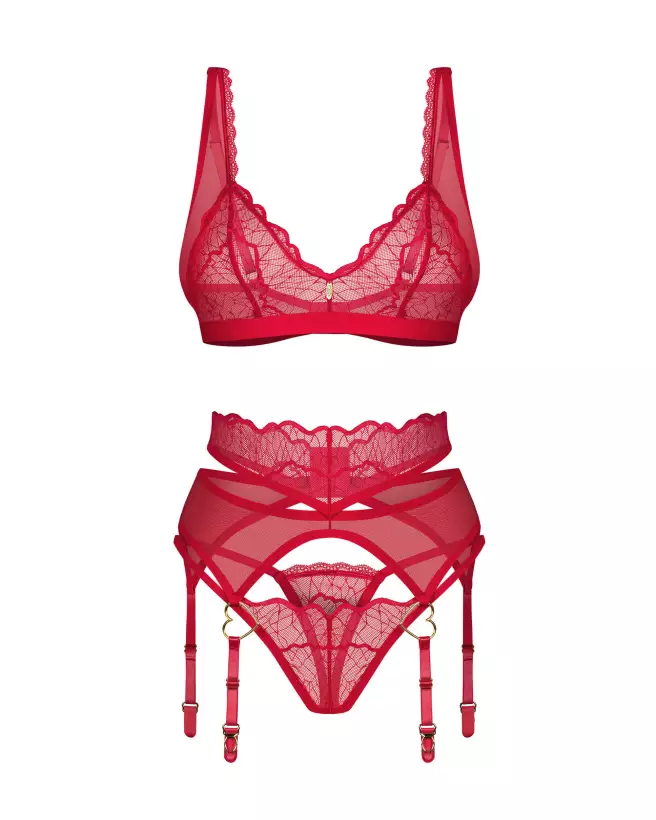 Photo de l'ensemble Cupide Désir 3 pièces rouge par Obsessive – Lingerie élégante et séductrice-5