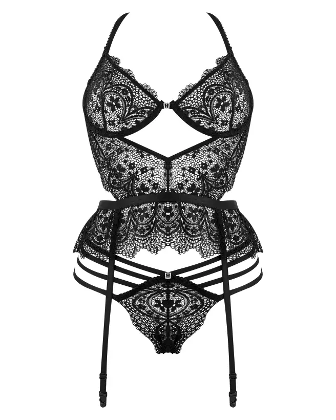 Photo de l'ensemble Lace Temptation noir par Beauty Night, lingerie élégante et séduisante-7