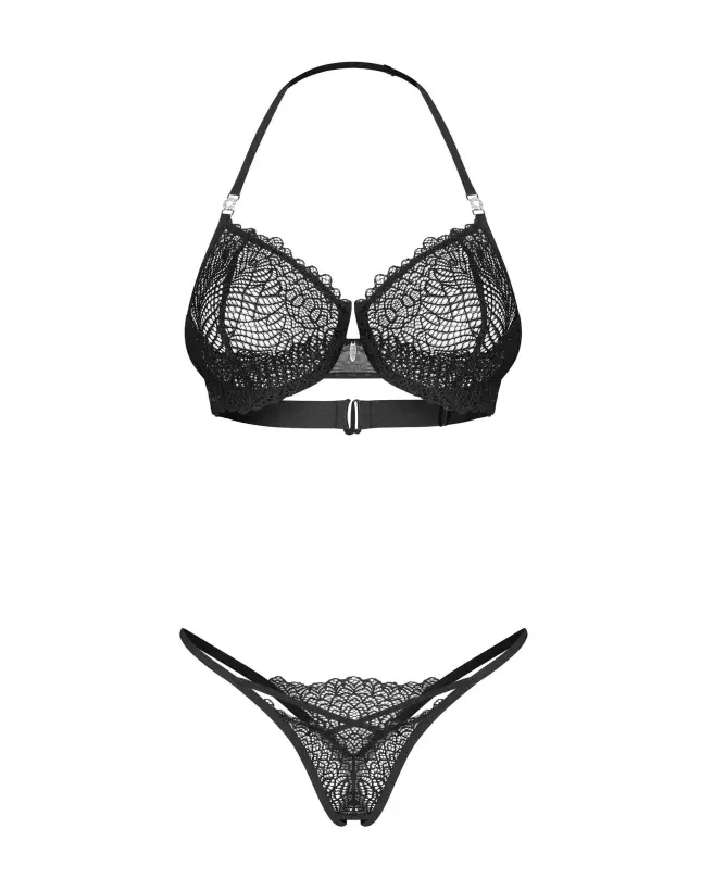 Photo de l'ensemble Iliosa 2 pièces ouvert noir par Obsessive, lingerie élégante et sensuelle-5