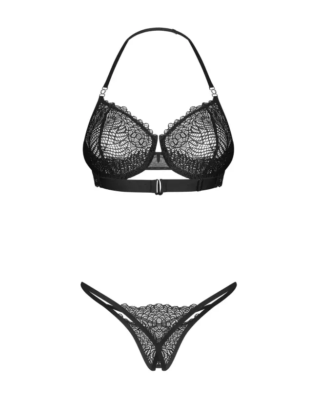 Photo de l'ensemble Iliosa 2 pièces ouvert noir par Obsessive, lingerie élégante et sensuelle-6