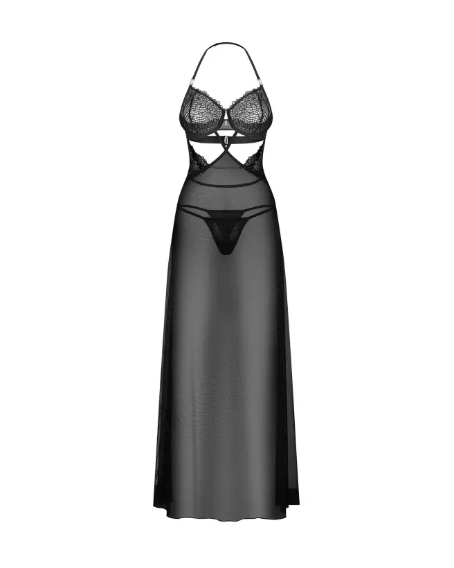 Nuisette Iliosa Obsessive noire avec string assorti, élégante et séduisante-5