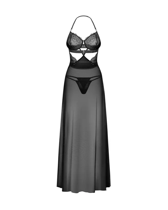 Nuisette Iliosa Obsessive noire avec string assorti, élégante et séduisante-6