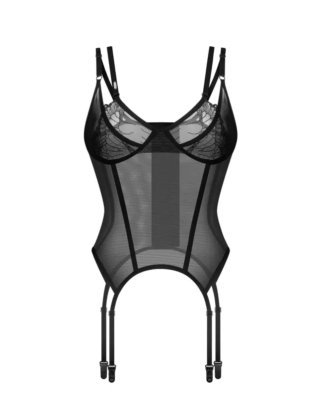 Corset noir Arrowel et string assorti de Obsessive pour élégance et séduction-5