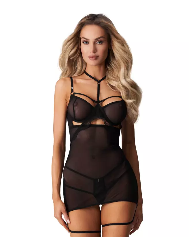 Nuisette noire Arrowel Obsessive avec string coordonné-1