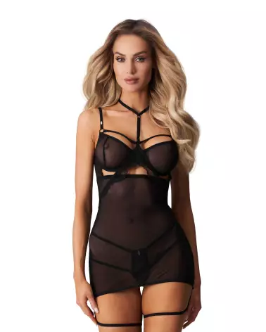 Nuisette noire Arrowel Obsessive avec string coordonné-1