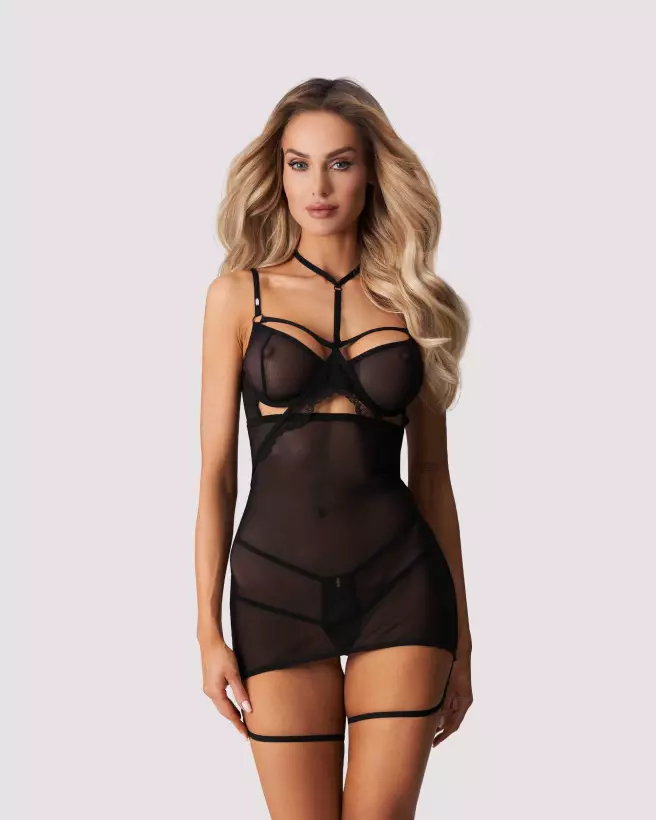 Nuisette noire Arrowel Obsessive avec string coordonné-2