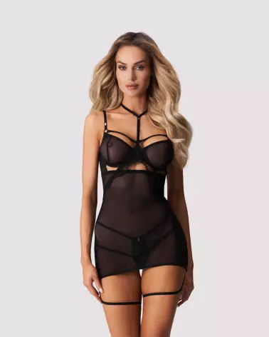 Nuisette noire Arrowel Obsessive avec string coordonné-2