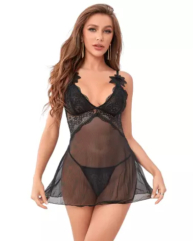Nuisette noire Paris Hollywood taille S/M avec string assorti-1